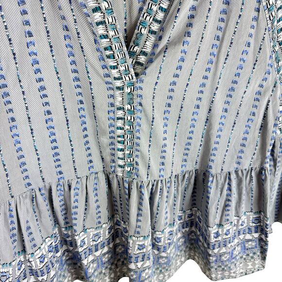 BCBGMaxazria Blue Gray Long Bell Sleeve Split Neck Lightweight Blouse Size XS - Picture 4 of 6